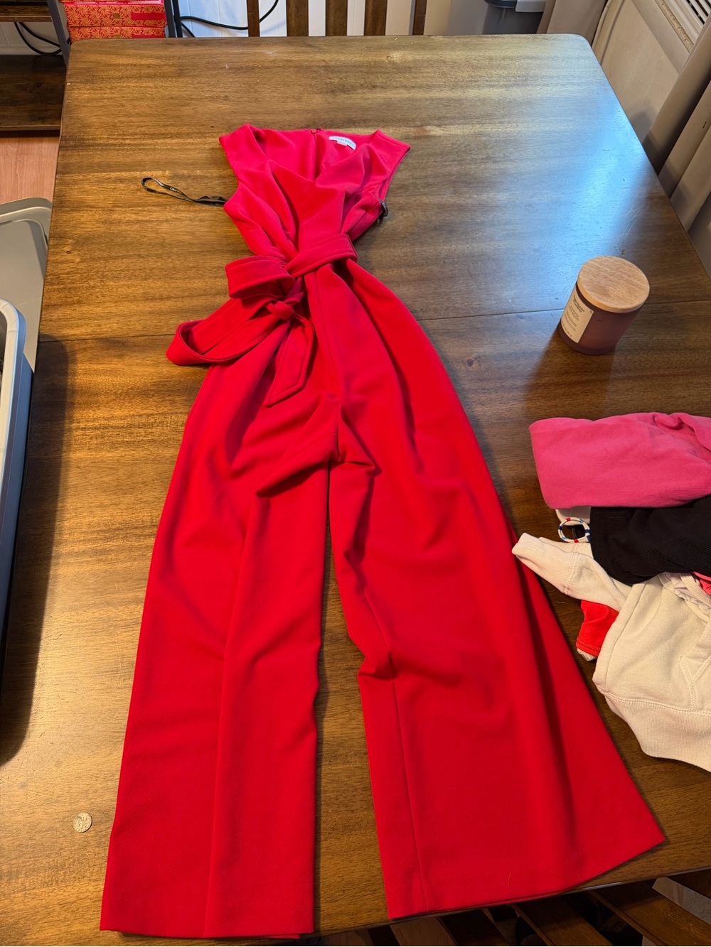 Calvin Klein Bright Red Sleeveless Tie-Waist Jumpsuit